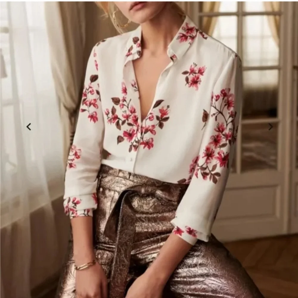 Sezane Floral Blouse in White and Pink - Picture 1 of 4